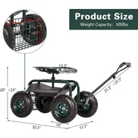 Cart Rolling Work Seat with Tool Tray Heavy Duty Scooter Gardening Planting 2