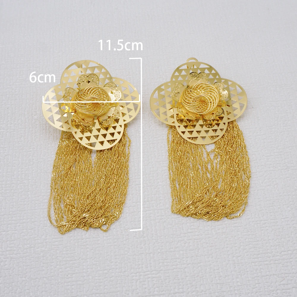Nigerian Bridal Wedding Earrings Long Big Tassels African Dubai Gold Color Drop Earring Party Indian Ethiopian Jewelry Gift