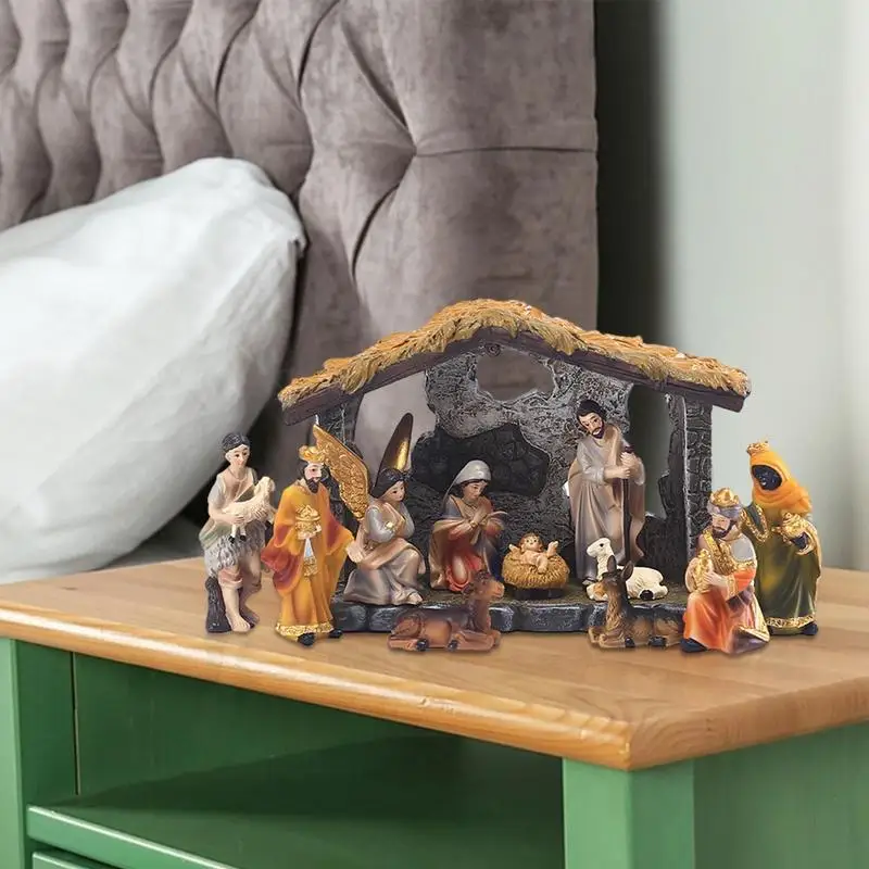 12pcs Christmas Manger Decorations Set Nativity Scene Set Resin Tabletop Nativity Resin Figurines Home Living Room