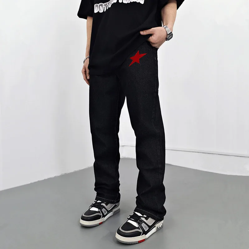 2024 Star Letter Embroidery Y2K Streetwear Baggy Jeans Pants For Men Clothes Straight Luxury Cotton Long Trousers Pantalon Homme 2
