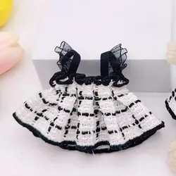 Chic Designer Plaid Dress Set for Mini Dolls - Fashionable Doll Outfit & Accessory Gift (White dress)