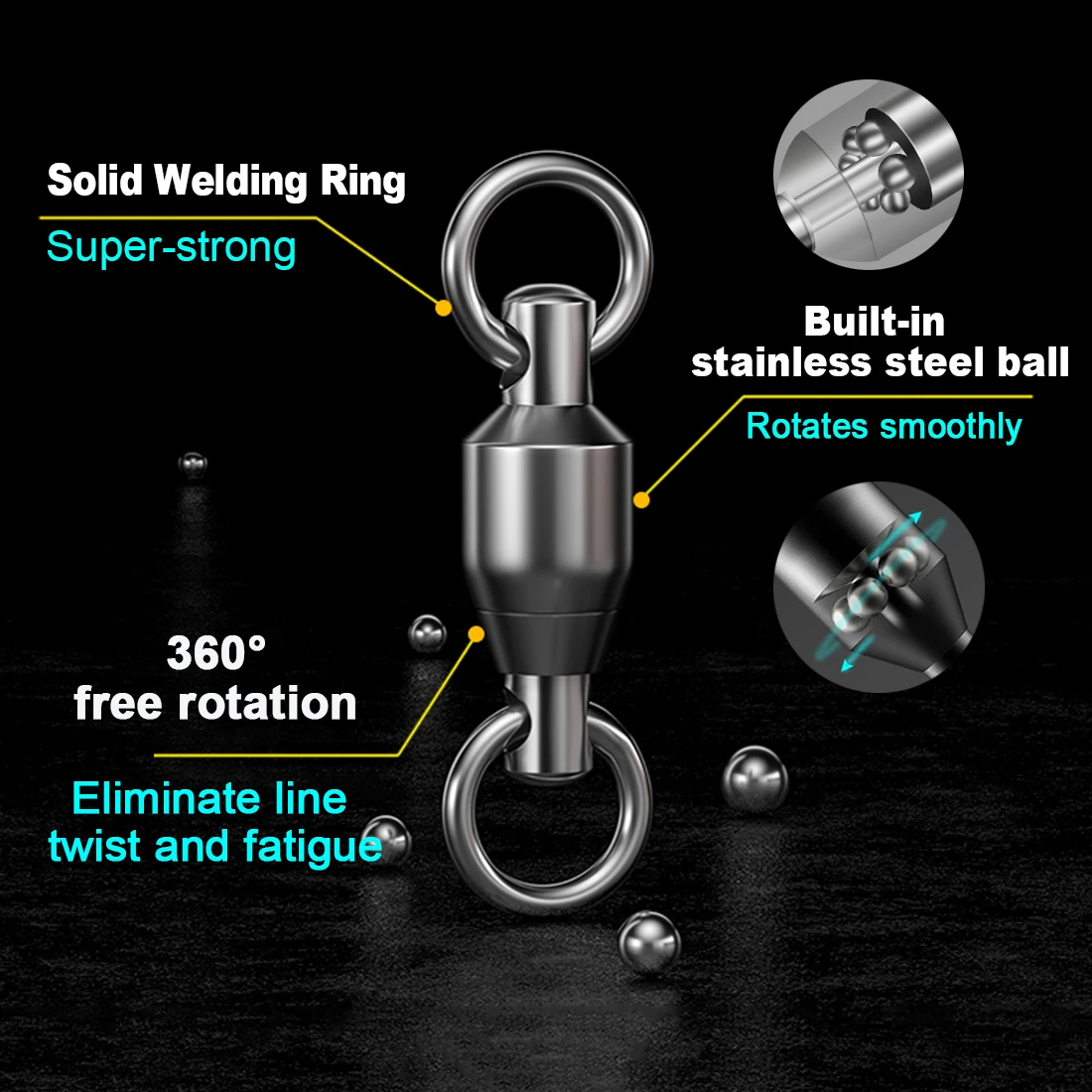 FishTrip Ball Bearing Swivels Solid Welding Ring Stainless Steel Heavy Duty Saltwater Swivel Catfish Swivels Terminal Tackle