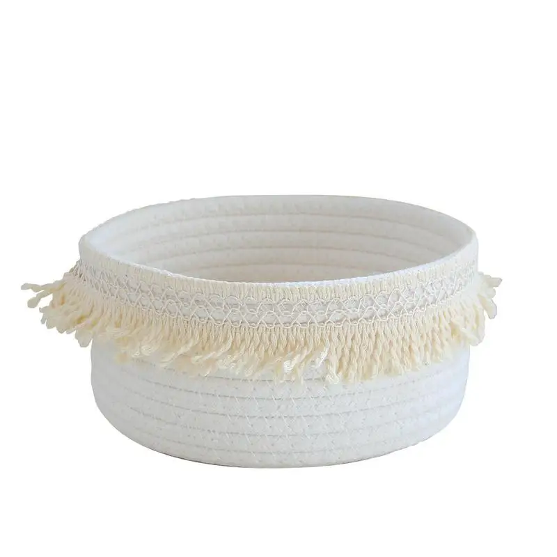 

Woven Baskets For Storage Small Tea Snack Bread Basket Household Cotton Rope Woven Baskets Round Fruit Vegetable Organizer Bowl