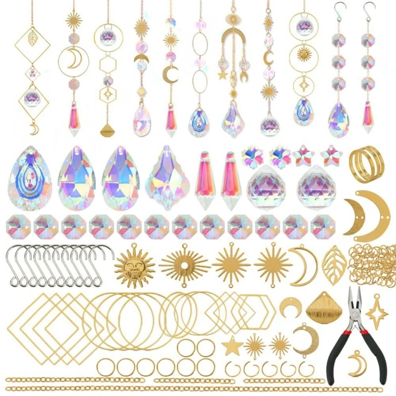 Pack of 200 Suncatchers Craft Set Sun Catchers Craft Set with Hooks Chain Crystal Pendant Sun Catchers for Garden Window sun catcher crystal pendant sun catchers window ornament