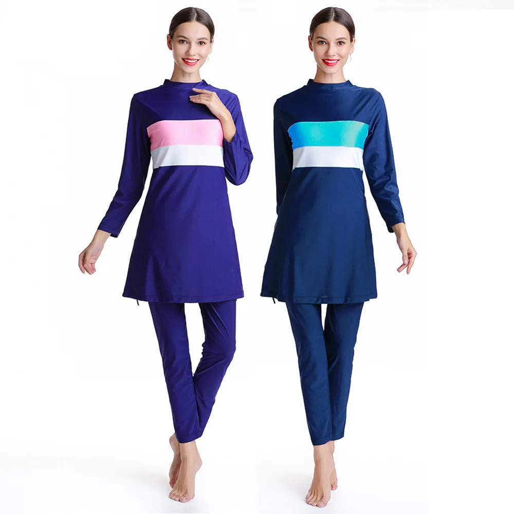 

Женский Мусульманский купальник Burkini, скромный купальник с длинным рукавом, закрытый хиджаб с цветочным принтом, топ, шапка, штаны для плавания, купальный костюм