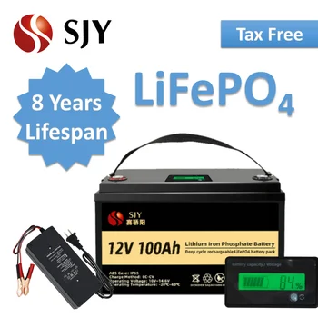 캠핑카 UPS 골프 카트 외부 태양광 시스템 리튬 철 인산염 배터리, LCD 및 충전기 포함, 12V LiFePO4 100AH, 면세