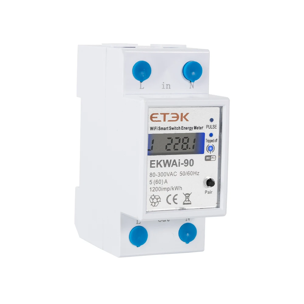 ETEK Energy Power kWh Meter 2P TUYA APP WiFi Smart Circuit Earth Leakage Over Und EKWAier Voltage Protector Relay Device EKWAi