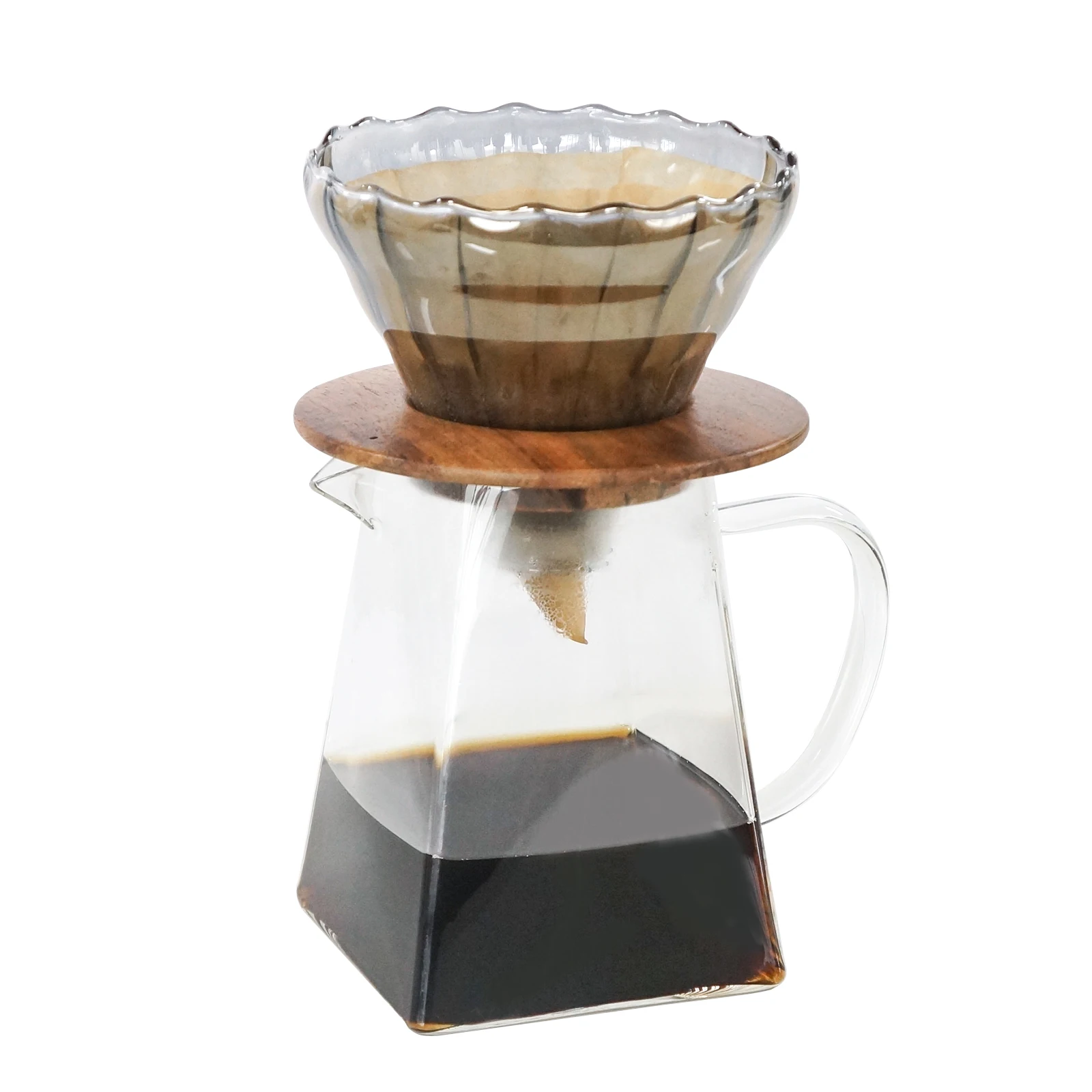 

Pour Over Coffee Maker Set Premium Glass Dripper 750ml Share Pot 2-4 Cup Home Office Coffee Maker Wood base Filter Paper