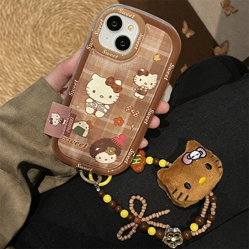 

Sanrio Kawaii Iphone15 Hellokitty Chain Phone Case Anime Cartoon Lanyard Plush Exquisite Young Girl Accessorie Birthday Gift New