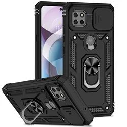 Shockproof Heavy Duty Phone Case with Kickstand and Magnetic Back Cover - Motorola One 5G Ace (Black)
