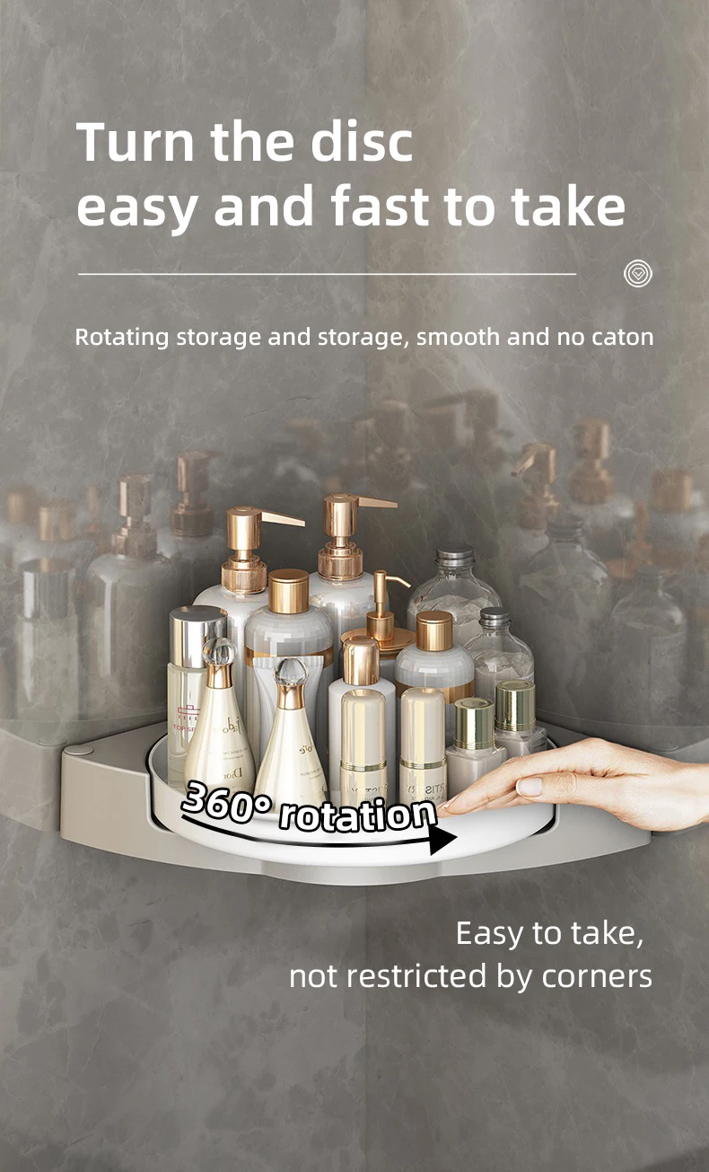 Description Picture 5 of itemPlastic Storage Turntable 360° Rotate No Drilling Bathroom Skincare Storage Wall Corner Shower Gel Storage Rack