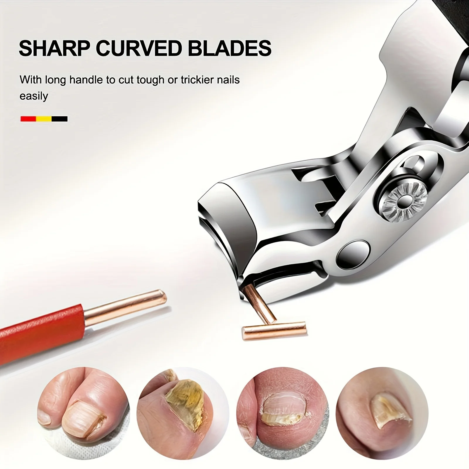Professional Stainless Steel Toenail Clippers for Seniors, Wide Jaw, Angled Head, Concave Blade 6