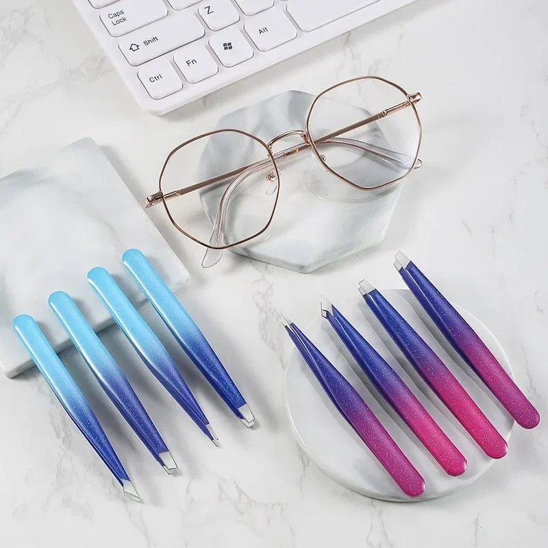 Eyebrow TweezersSparkly Stainless Steel Tweezers Positive Oblique Eyebrow Tweezers Drop Gel Gradient Beauty Eyelash Repair Girl