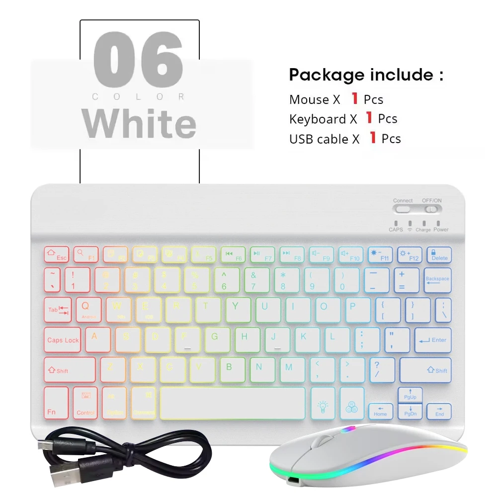 Compact 10-Inch Backlit Wireless Keyboard and Mouse Set for Tablets and Smartphones