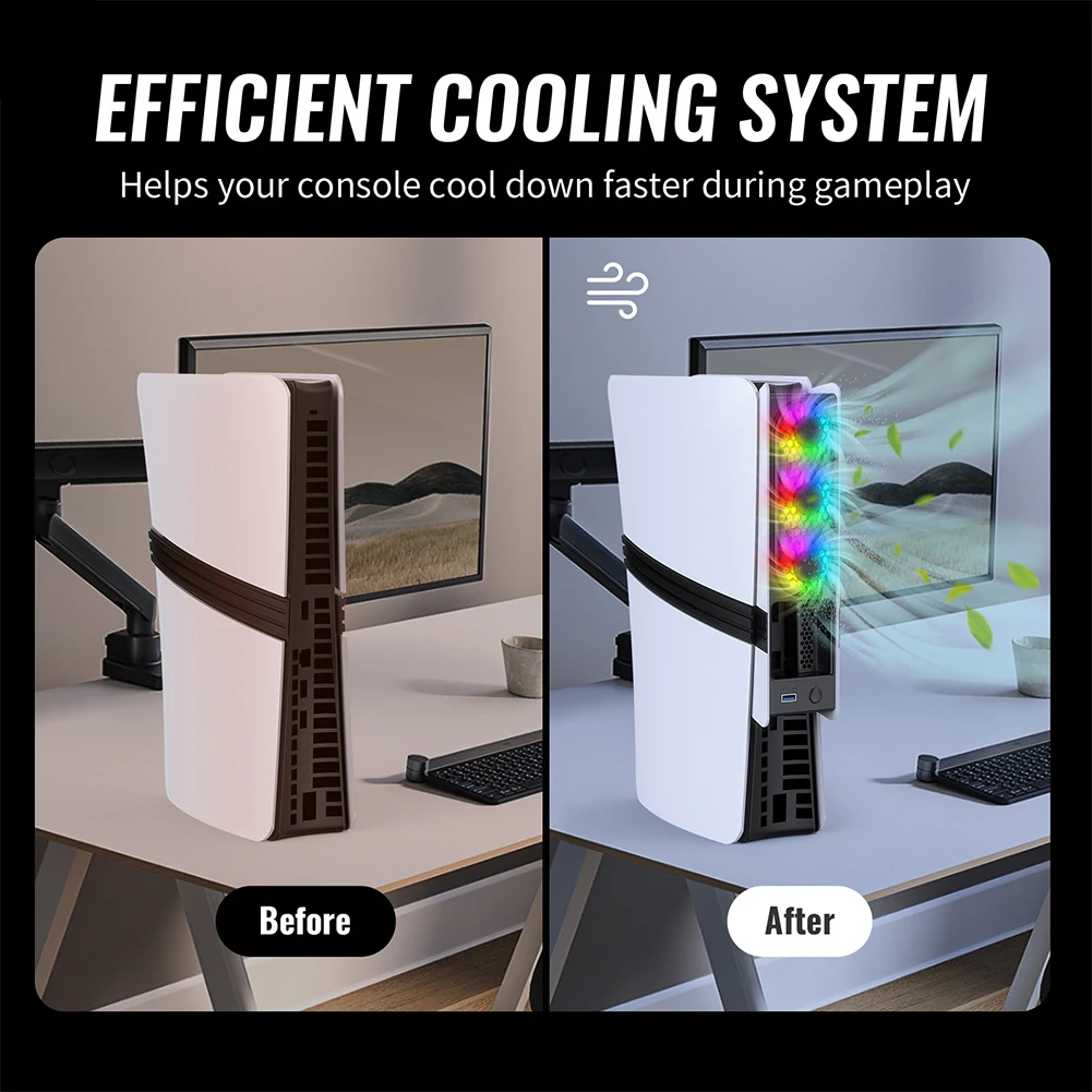 RGB Cooling Fan For PS5 Pro/PS5 Slim Console Quiet Cooling System with USB Port For PS 5 Pro/Slim Disc & Digital Edition