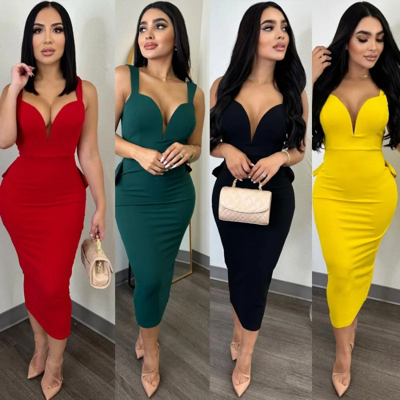 

Women Solid Bodycon Dress Sexy Deep V Neck Backless Butterfly Bow Vestidos Skinny Streetwear Elegant Birthday Party Dresses