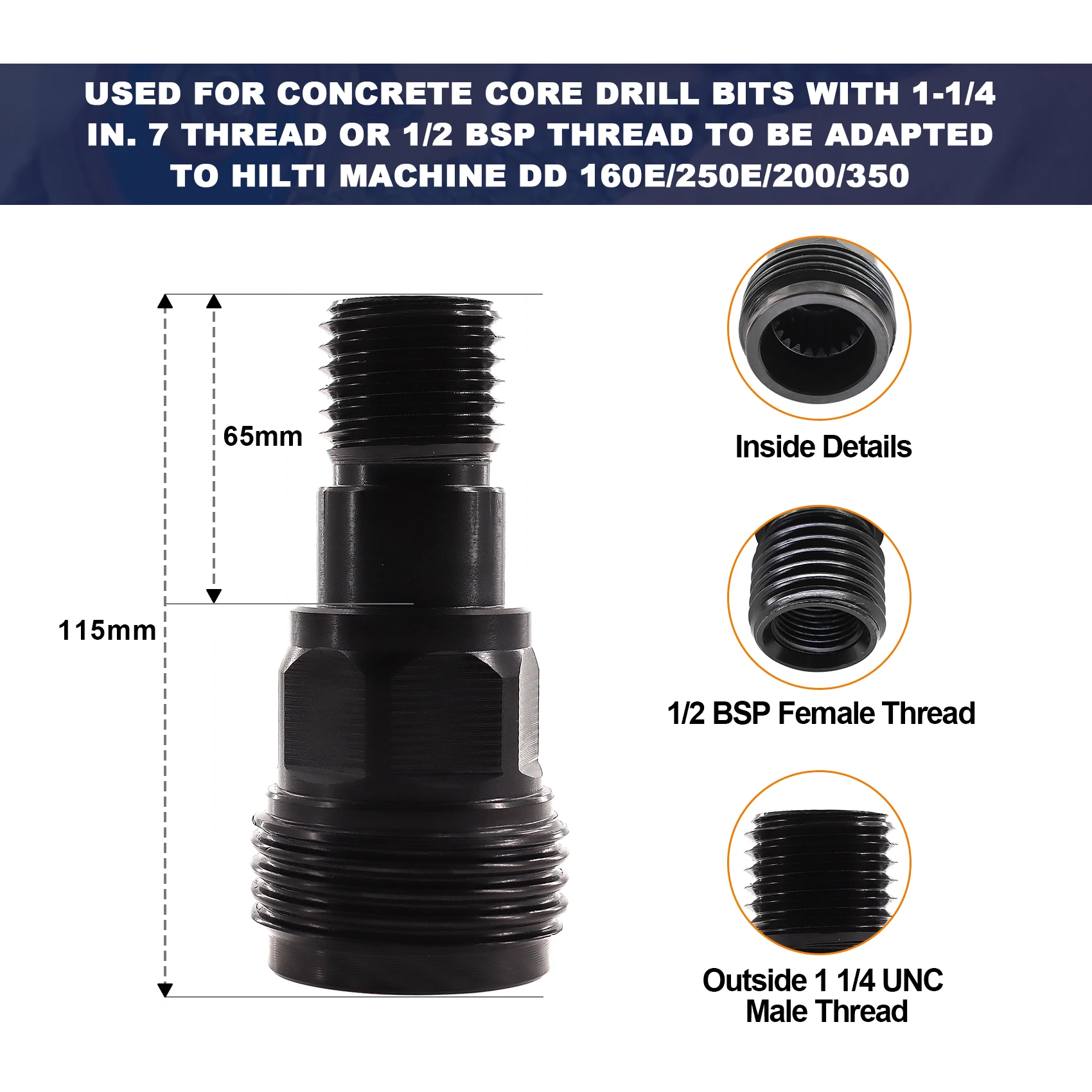 

BRSCHNITT Diamond Core Bits BL to BS Adapter Hilti DD-BL Chuck to 1-1/4"-7 BS 1PC DD-BI to 1-1/4" UNC