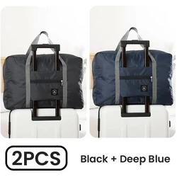 Versatile Foldable Travel Duffel Bag - Set of 2 (Black and Deep Blue)
