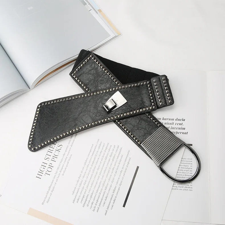 Luxury Ladies Wide Belt Elastic Vintage Buckle Leather Wide Fashion Wild Pin Buckle Women's Belt Waist Seal Belt  Dress Belt