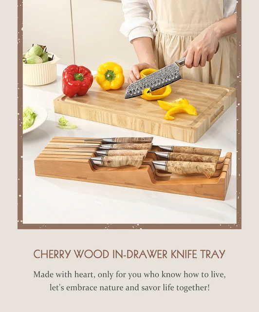 Portacoltelli Da Cassetto In Legno Di Ciliegio - Organizzatore Per Coltelli Da Cucina Con Spazio Per 7 Lame - Foto 4