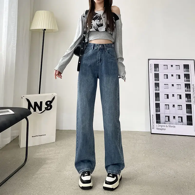 Women's Spring Autumn Solid Gradient Button Zipper Pocket High Waist Casual Wide Leg Loose Trousers Fashion Office Lady Pants