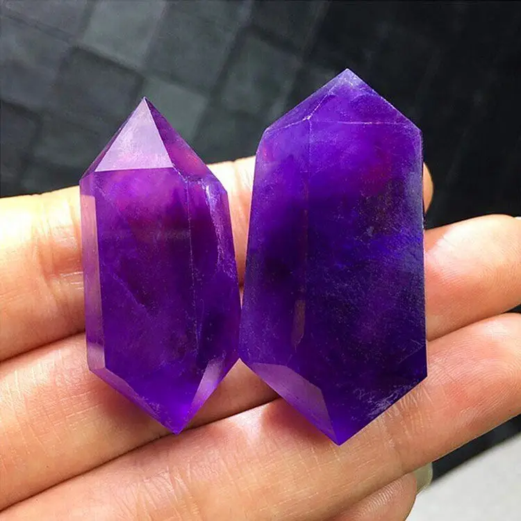 

1Pcs Natural Uruguayan Amethyst Double Pointed Hexagonal Prism Crystal Column Home Decoration Stone Crafts Ore Specimen