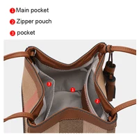 New Plaid Canvas & Cowhide Small Handbag for Women – Caramel Color Designer Shoulder Purse, Vintage Checkered Fashion Bag - Image 5