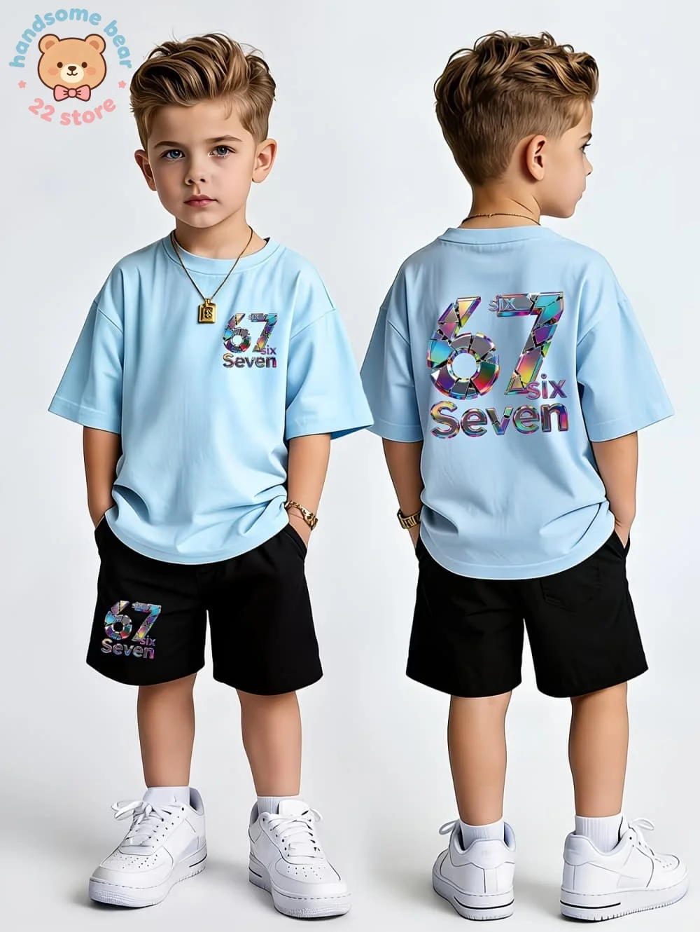 Boys Sets 67 Funny Print Kids T-Shirt Shorts Pant Set Casual Italian Brainrot Summer Top Suit for Funny Gift Children's Clothing - 3