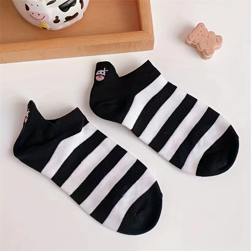 5 Paar Damen socken schöne Kuh muster kurze Socken kreative Drucks ocken Knöchel socke – Detail 14
