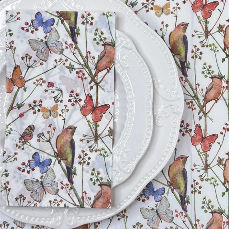 2-Ply 33*40cm Colourful Flower Bird Butterfly Print Napkin Rectangle Paper Napkin Decorative Cup Flower Placemat 20pcs/pac