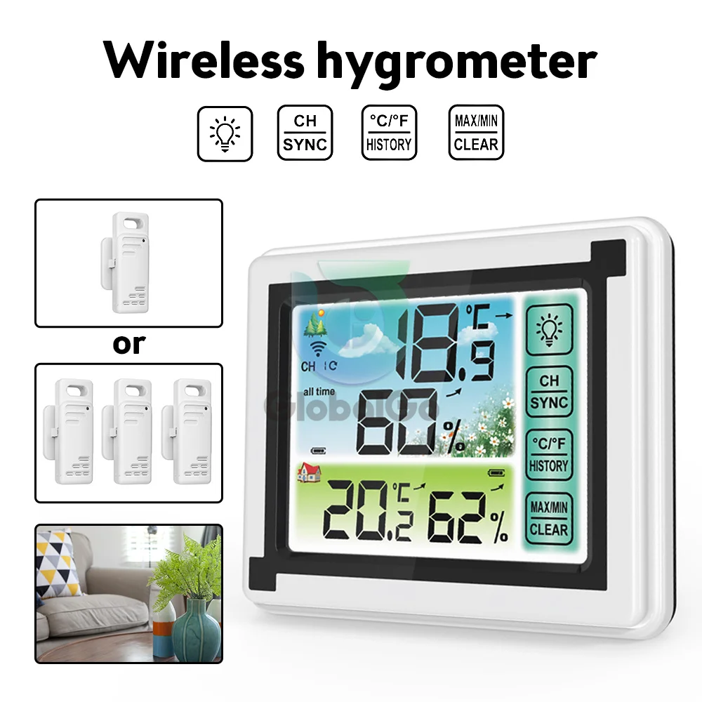 Thermomètres Intérieur Extérieur sans Fil - Station Météo avec Capteur  Extérieur - XP4 Étanche - Écran Tactile et Rétroéclairé 