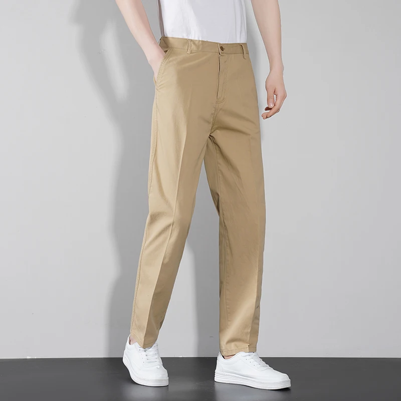 Summer Straight Casual Pants Men Cotton Slim Fit Business Fashion