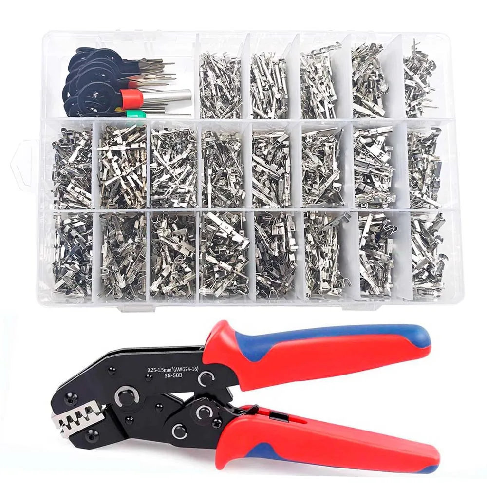 Crimp Terminal Car pin Connector 1/1.5/1.8/2.2/2.8/3.5mm Electrical Non-Insulated Plug Male Female Pins Removal & Pliers 1168pcs