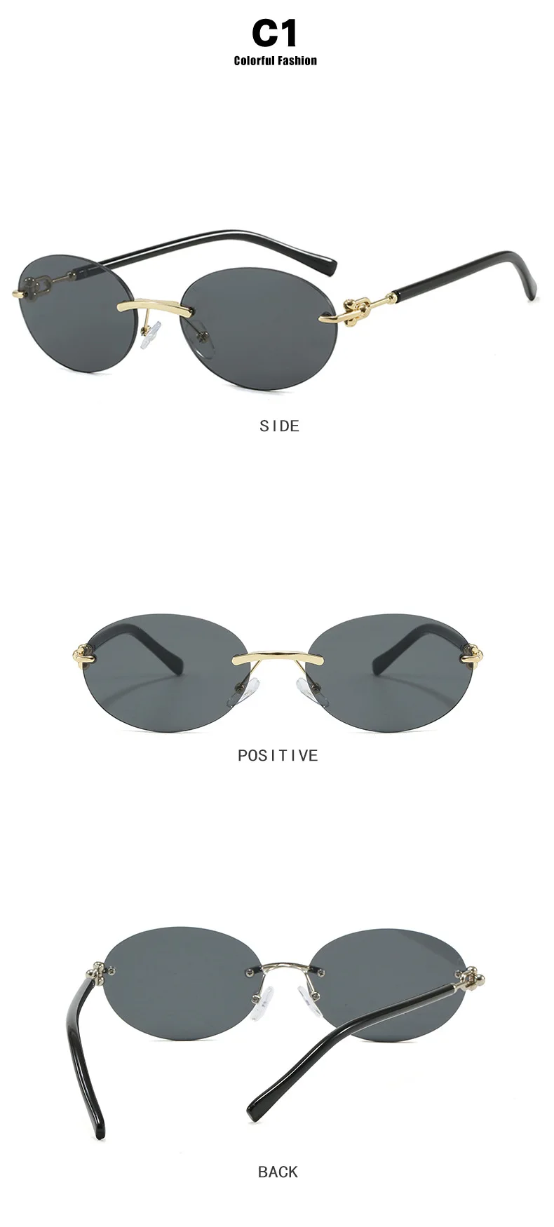 Modische Ovale Randlose Sonnenbrille für Damen Beliebte Runde Rahmenlose Sonnenbrillen Retro Hochwertige Unisex Stilvolle Eyewear – Detail 4