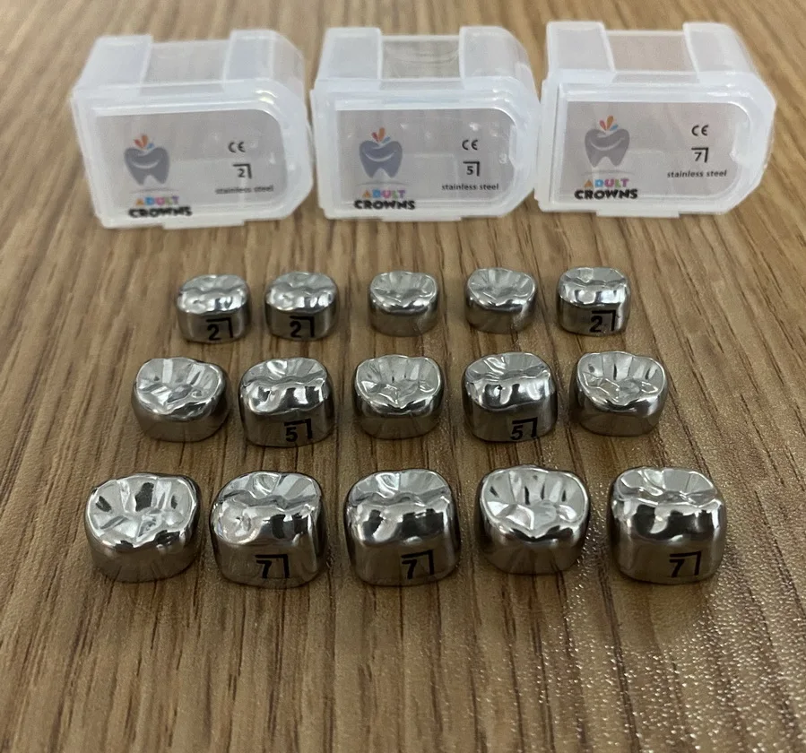 5-Piece Dental Molar Crown Set - Stainless Steel Preformed Adult Crowns - All Sizes 6 thumbnail image