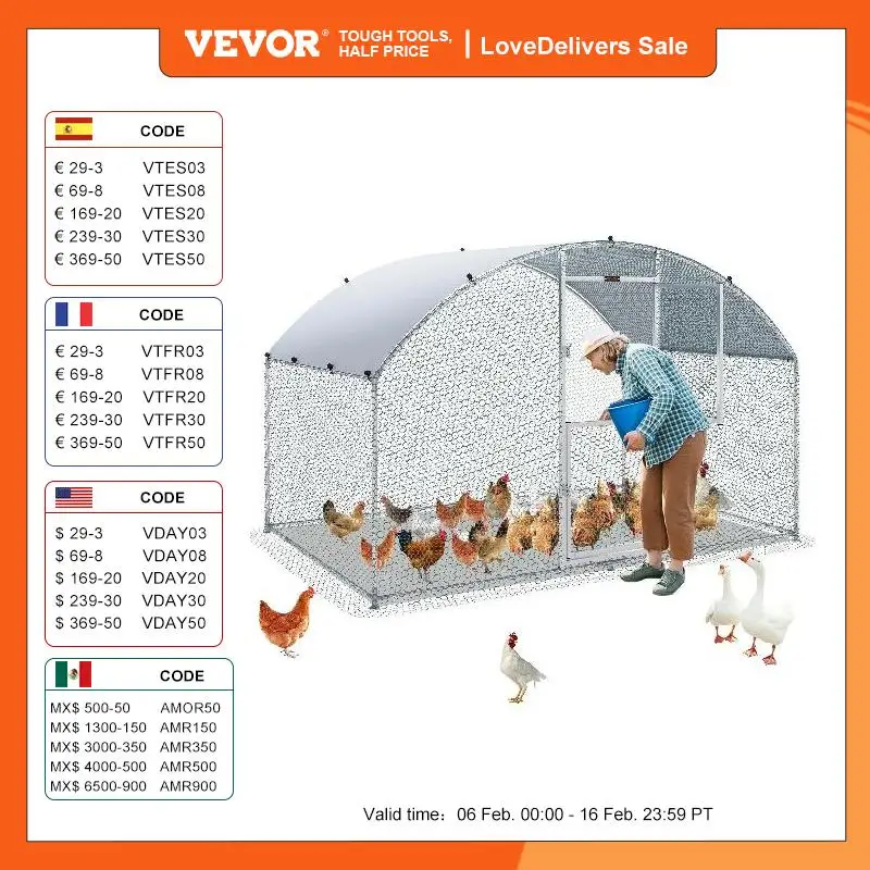 Vevor Pollaio Grande In Metallo Con Copertura Impermeabile Tetto A Cupola Gabbia Per Pollame Per Pollaio Cortile Anatra Walkin Coop E Coniglio Run