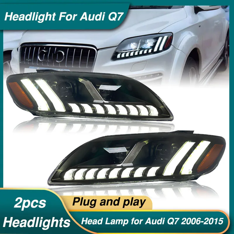 

Фонарь передний автомобильный для Audi Q7 2006-2015, фара, Стайлинг, динамический сигнал поворота, автомобильный 2 низких и 4 высоких линзы