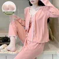 New Three-Piece Pajamas Female Long-Sleeved Sling Ladies Homewear Korean Version Of The Sweet Homewear Spring And Autumn Models - Image 4