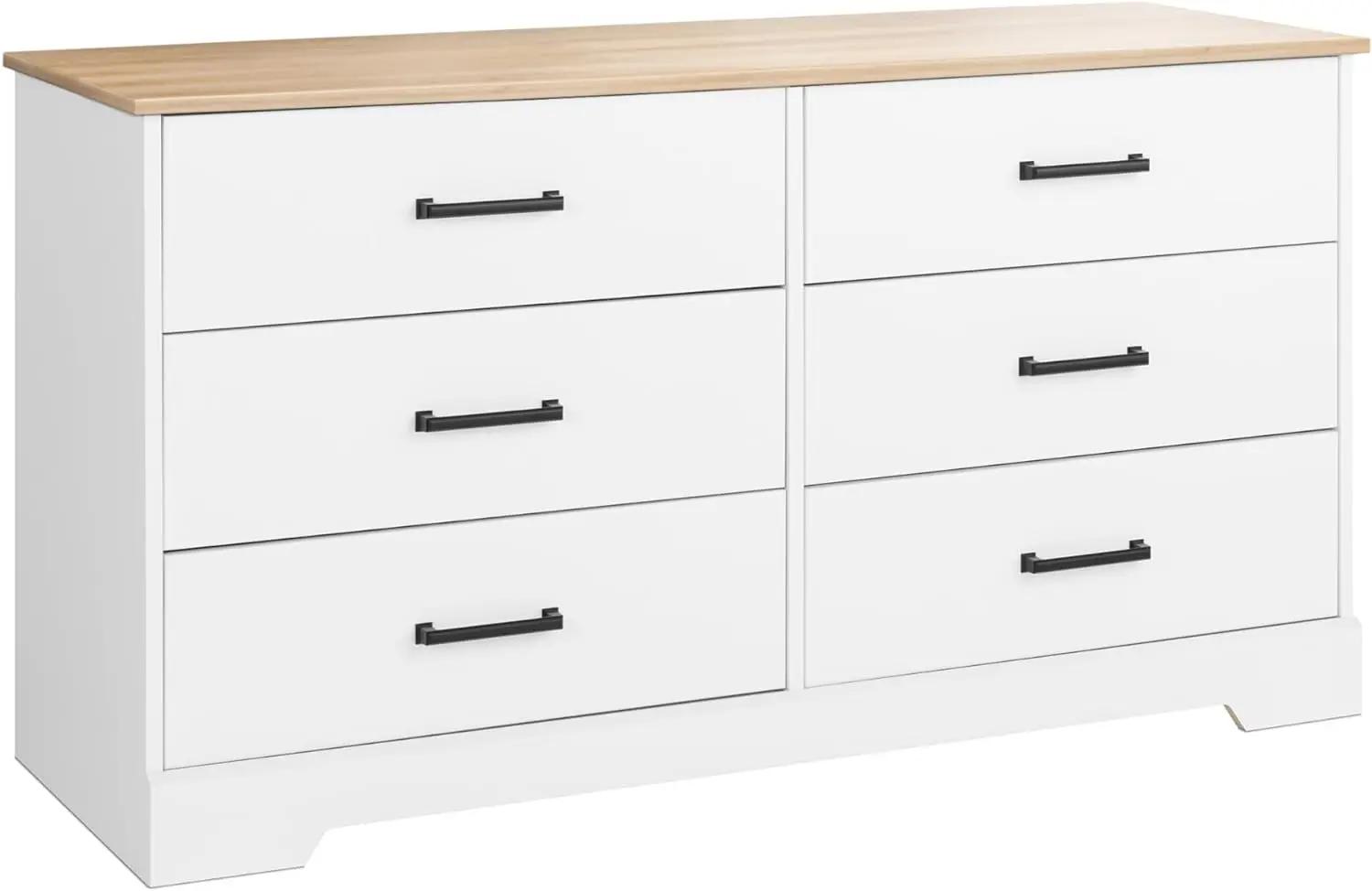 

Double Drawer Dresser, 18.25" D x 53.25" W x 28.5" H, White & Oak