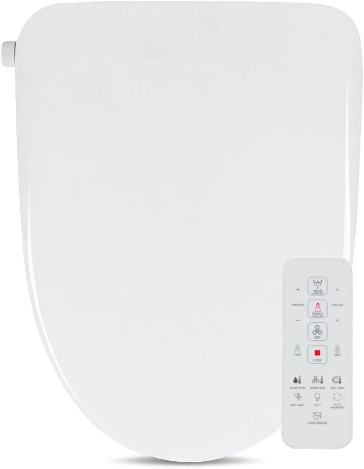 UX Pearl Bidet Toilet Seat in Elongated White Ultra Low Profile Endless Warm Water Arced Stainless Steel Nozzle