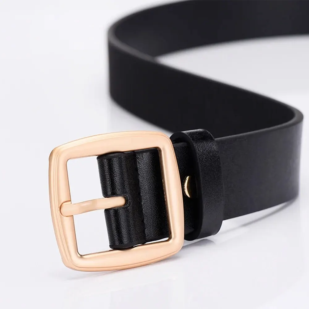 Women's Belt Soft PU Leather Belt Square Pin Buckle Jeans Belt Korean Version Chic Luxury Brand Ladies Vintage Female Waistband