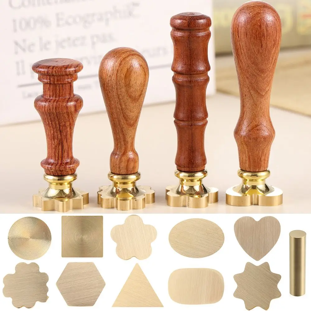 Wooden Wax Sealing Stamp Handle Brass Sealing Wax Stamps Head Retro Rosewood Handle Wax Seal Copper Head for Scrapbooking