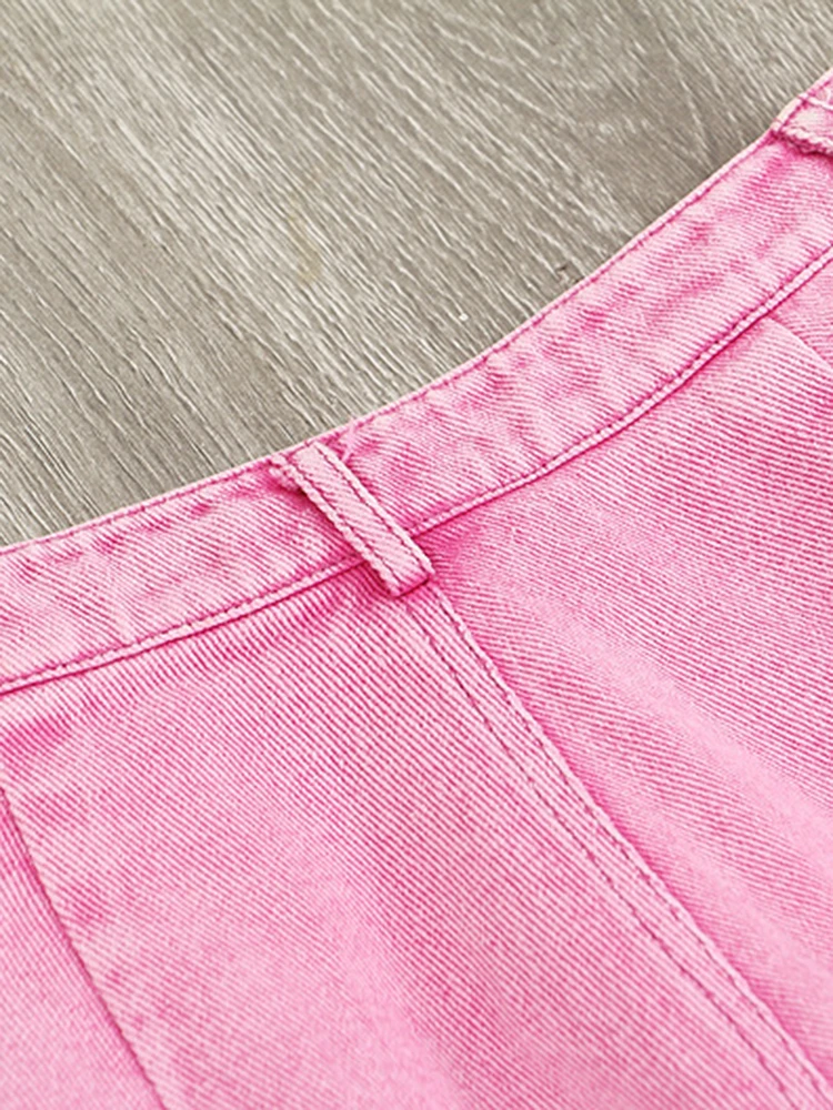 [EAM] High Waist pink Color Hollow Out Wide Leg Pants New Loose Fit Trousers Women Fashion Tide Spring Autumn 2026 1DH2146