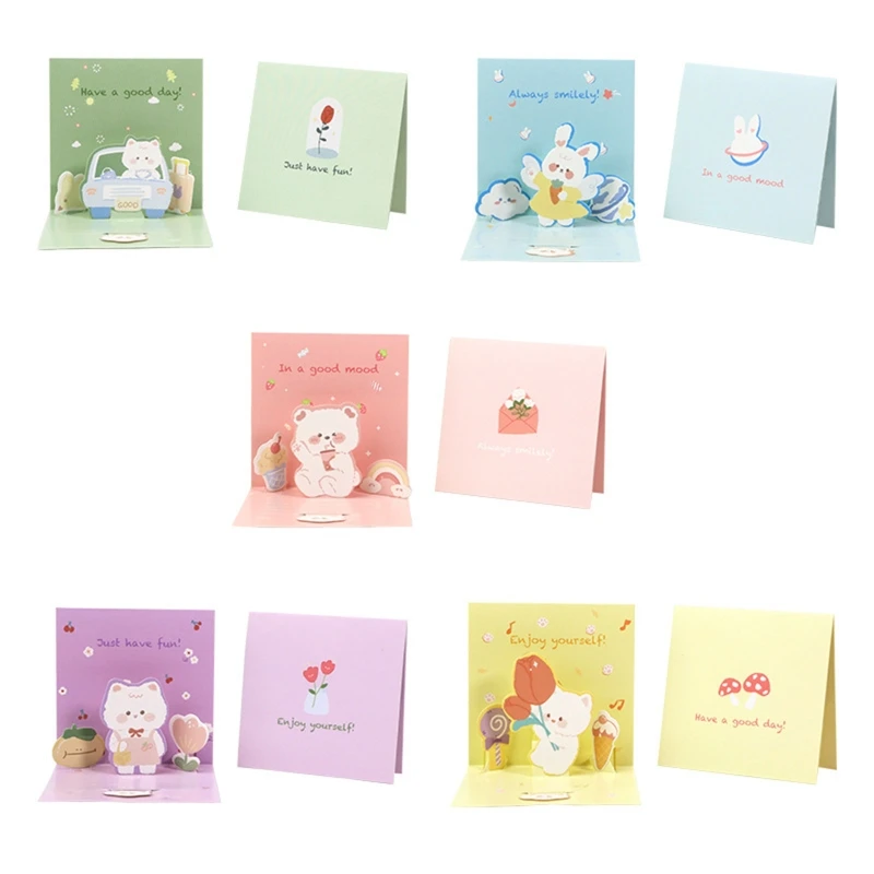 

3D Pop-Up Card Cute Rabbit Bear Small Birthday Greeting Cards with Envelope Gift