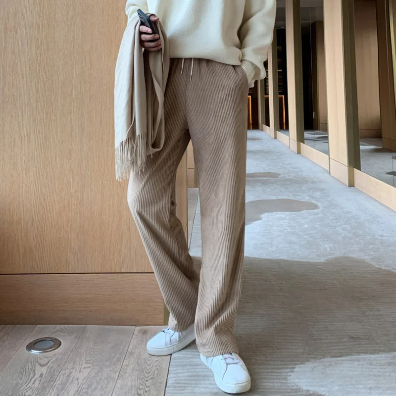 

Брюки SYUHGFA мужские вельветовые, утепленные Широкие штаны, повседневные Прямые, с эластичным поясом, Осень-зима 2024