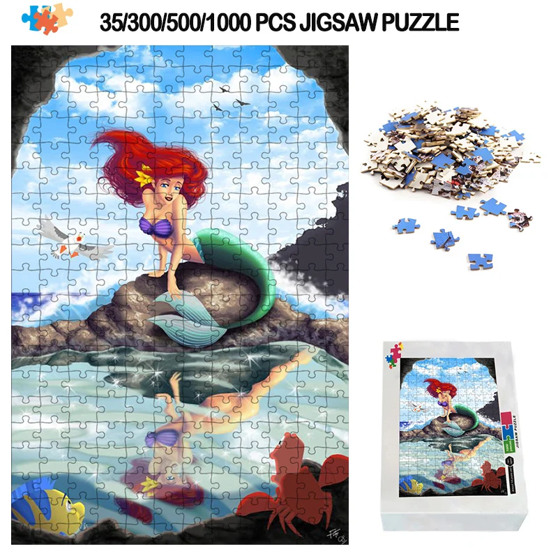 

The Little Mermaid Jigsaw Puzzle Cartoon Inverted Image Wooden Puzzle For Adults Early Educational Toys Games JIgsaw For Kids