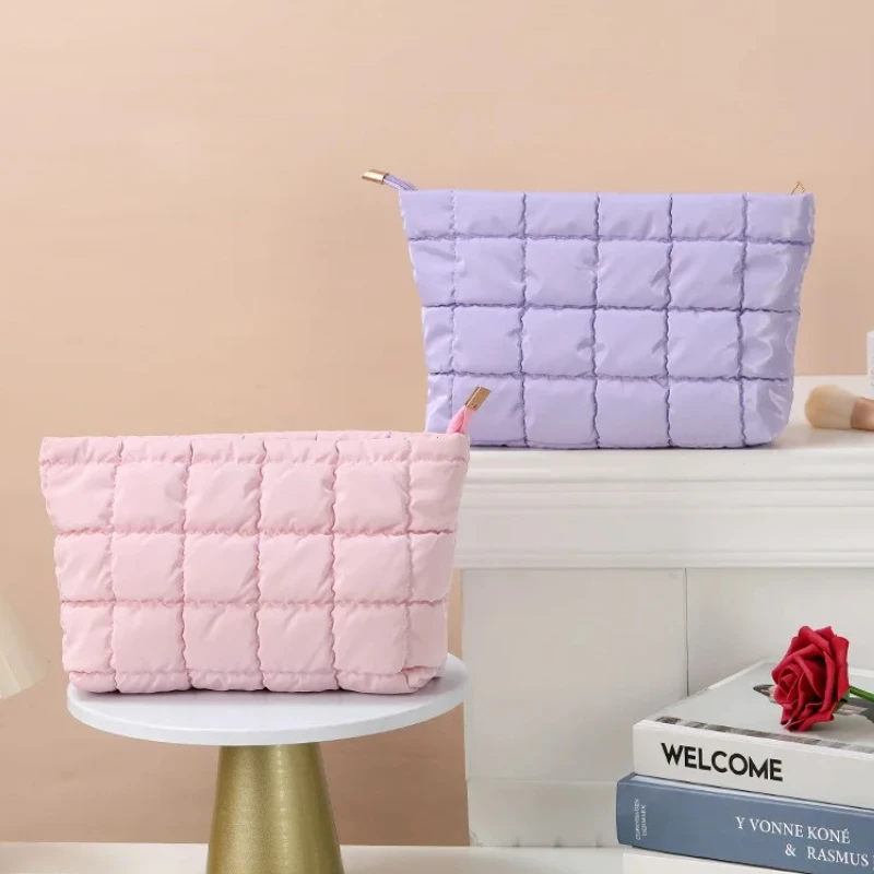 Women Simple Bubble Cosmetic Handbag Travel Organizer Makeup Lipsticks Cotton Pouch Fashion Large Capacity Zipper Bag For Girls