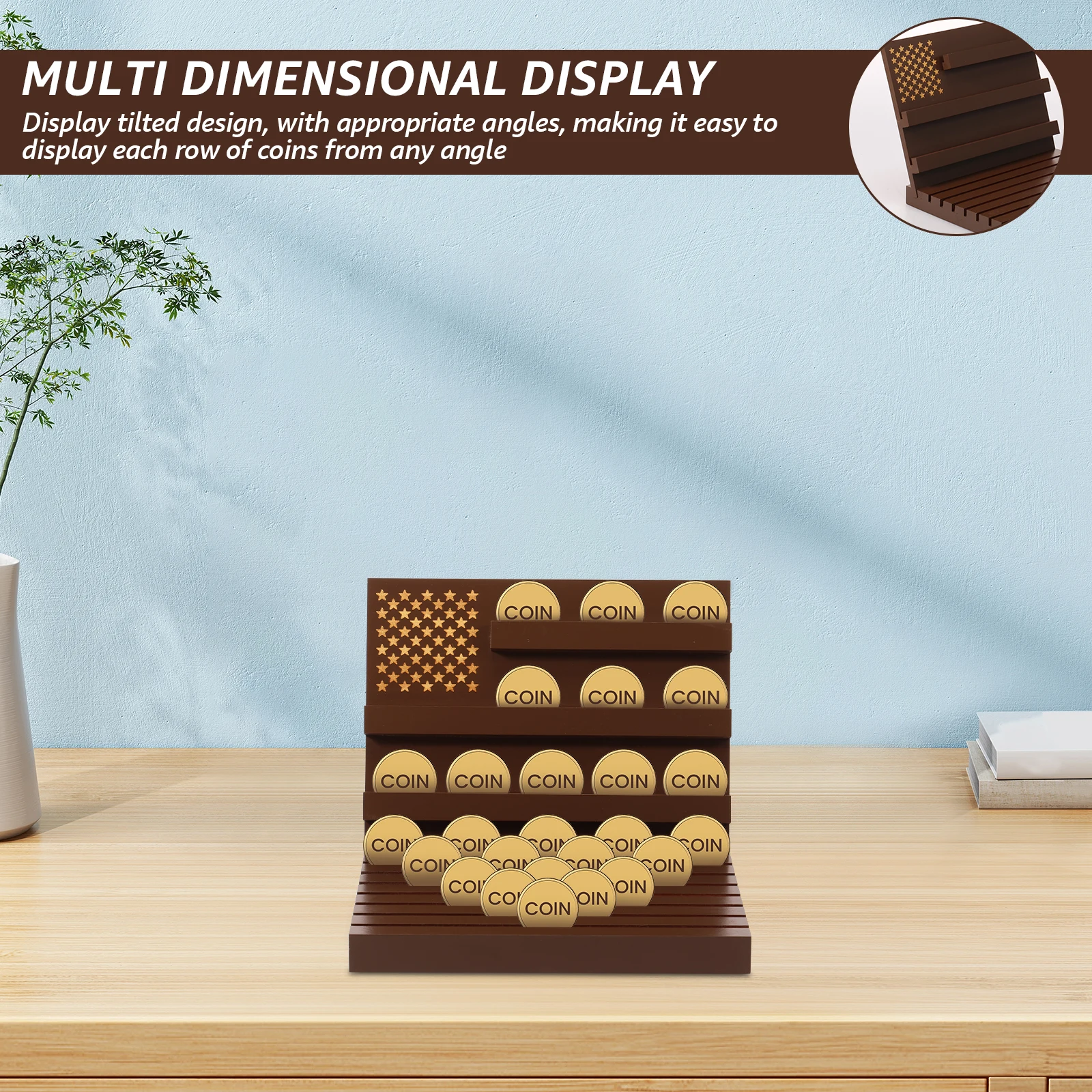 챌린지 코인 디스플레이 스탠드 나무 메달 홀더 아름다운 세련된 핀 디스플레이 스탠드 홈 오피스 장식을위한 다중 역할 스토리지  랙-Freehip.co.kr