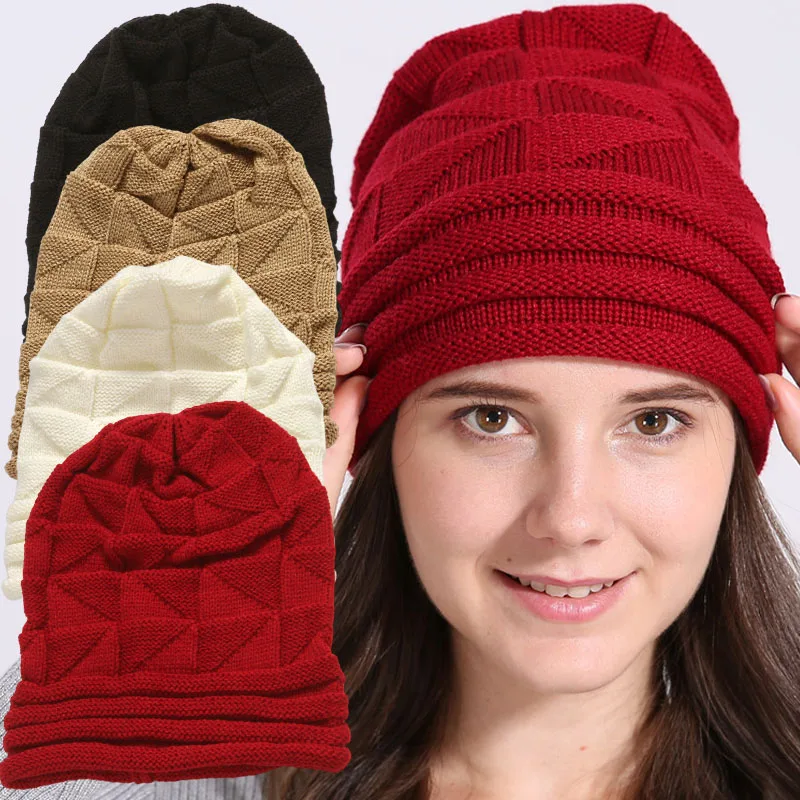 

French Solid Color Slouchy Caps Winter Knitted Beanies Hat Classical Skullie Ladies Fordable Woolen Cap Ear Warmer Bonnet Berets