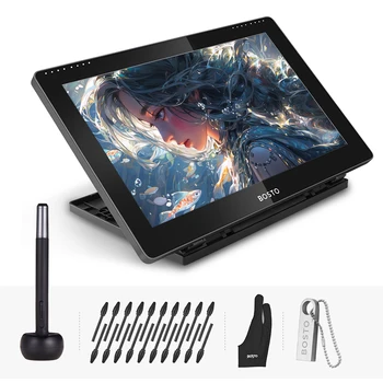 BOSTO 16HD 15.6 Inch IPS Graphics Drawing Tablet 1920*1080 Monitor 16K Pressure Level w/ Rechargeable Stylus Pen/ 20pcs Pen Nips